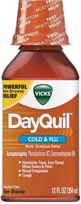 Vicks® DayQuil Cold & Flu Liquid, 12 oz Bottle, 12/Carton (PGC01436)