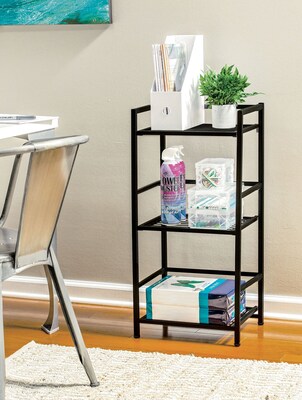 Flipshelf 3 Shelf Metal Shelving Unit, 30.5"H x 14.5"W x 12"D, Black (38702)