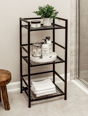 Flipshelf 3 Shelf Metal Shelving Unit, 30.5"H x 14.5"W x 12"D, Black (38702)