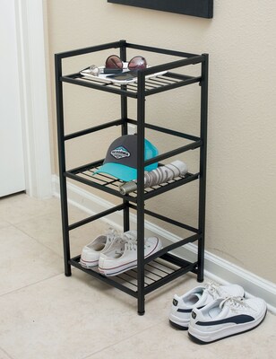 Flipshelf 3 Shelf Metal Shelving Unit, 30.5"H x 14.5"W x 12"D, Black (38702)