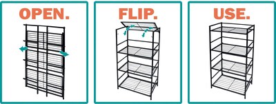 Flipshelf 4 Shelf Metal Shelving Unit, 43" H x 26.5" W x 12" D, Black (38701)