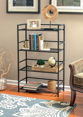 Flipshelf 4 Shelf Metal Shelving Unit, 43" H x 26.5" W x 12" D, Black (38701)