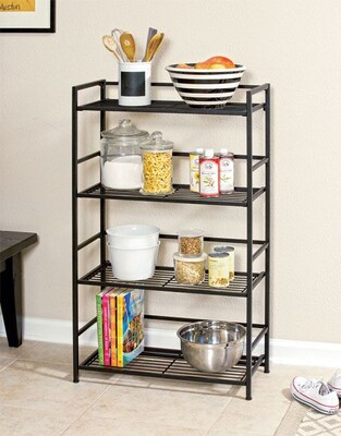 Flipshelf 4 Shelf Metal Shelving Unit, 43" H x 26.5" W x 12" D, Black (38701)