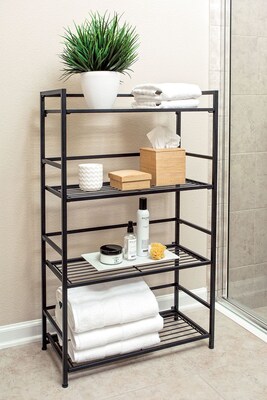 Flipshelf 4 Shelf Metal Shelving Unit, 43" H x 26.5" W x 12" D, Black (38701)