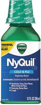 Vicks® NyQuil Cold & Flu Nighttime Liquid, 12 oz Bottle, 12/Carton (PGC01426)