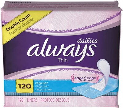 Always® Dailies Thin Liners, Regular, 120 Pads/Pack, 6 Packs/Carton