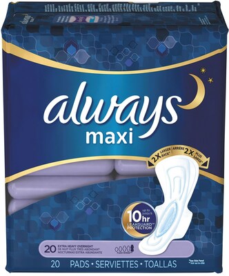 Always® Maxi Pads, Extra Heavy Overnight, 6 Packs/Carton