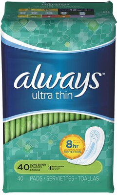 Always® Ultra Thin Pads, Super Long, 40/Pack, 6 Packs/Ct