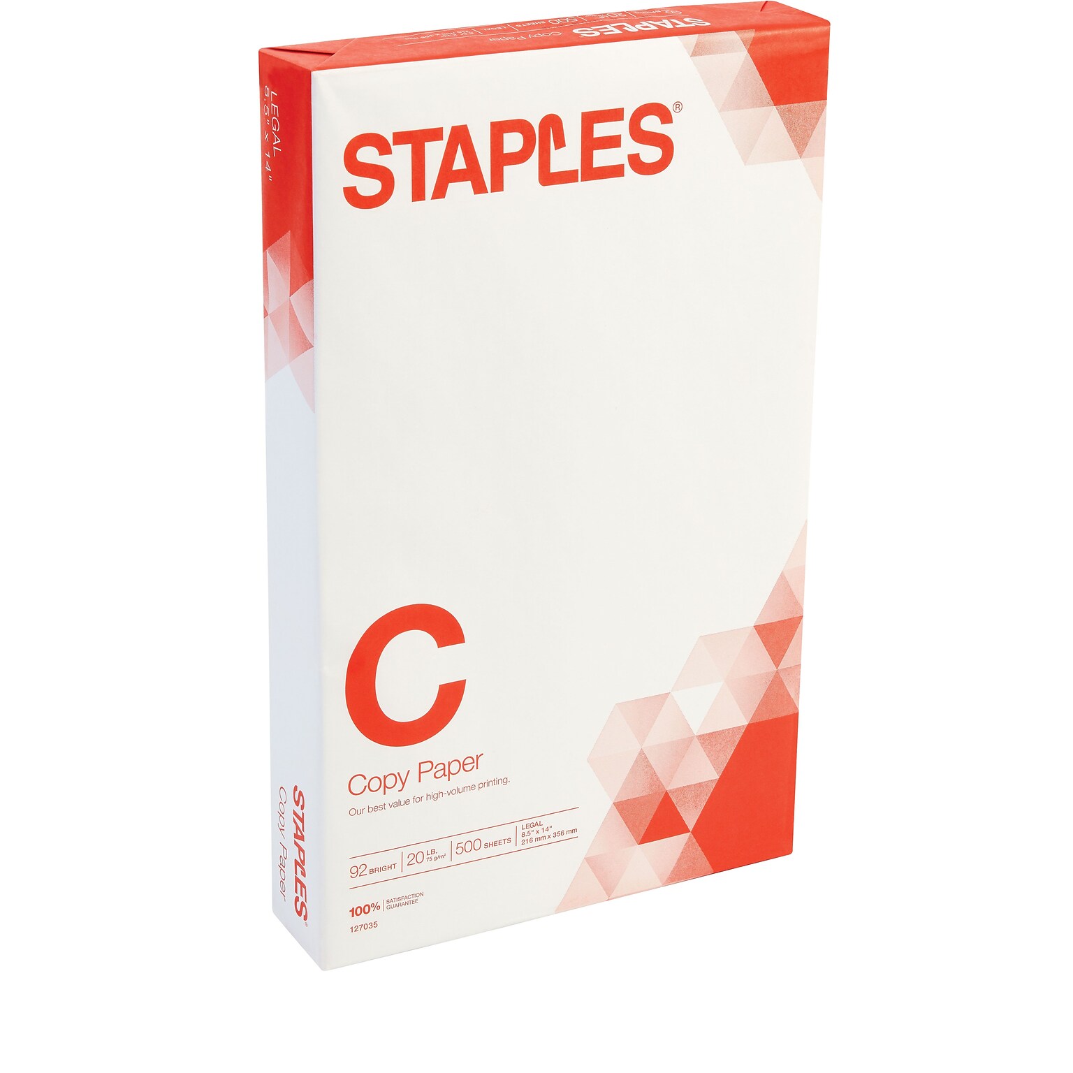 Staples Copy Paper, 8.5 x 14, 20 lbs., White, 500 Sheets/Ream (127035/08635-0)
