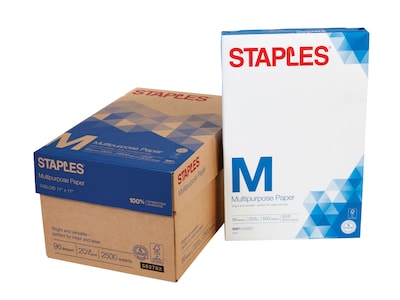 Staples 11 x 17 Multipurpose Paper, 20 lbs., 96 Brightness, 500/Ream, 5 Reams/Carton (05032)