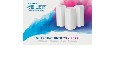 Linksys Velop Intelligent Whole Home Mesh AC2200 Tri-Band WiFi System, White, 3/Pack (WHW0303)