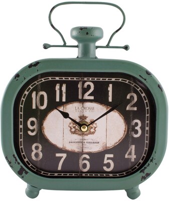 La Crosse Clock 10 Inch Distressed Turquoise Metal Decorative Clock (404-3425)