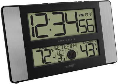 La Crosse Technology Atomic Digital Clock with Temperature and Moon Phase, Aluminum finish (513-1417