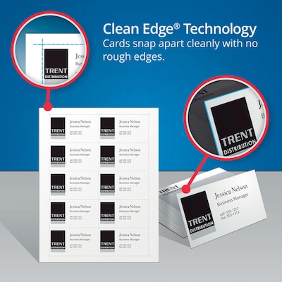 Avery Two-Side Rounded Corners Printable Clean Edge™ Business Cards, Inkjet, Matte White, 2" x 3 1/2", 160/Pk