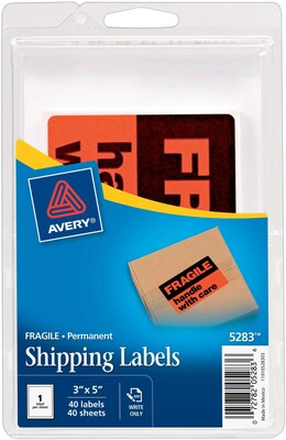 Avery Fragile Handle With Care Shipping Labels Black Neon Red 3 H X 5 W 40 Pk Quill Com