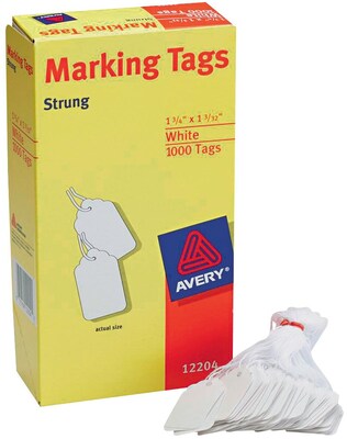 Avery® Marking Pre-Strung Tags 1.09"W x 1.75"L White, 1000/Pack (12204)