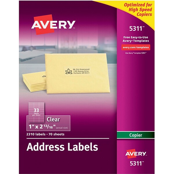 Avery Address Labels for Copiers, 1" x 213/16", Clear, 33 Labels/Sheet