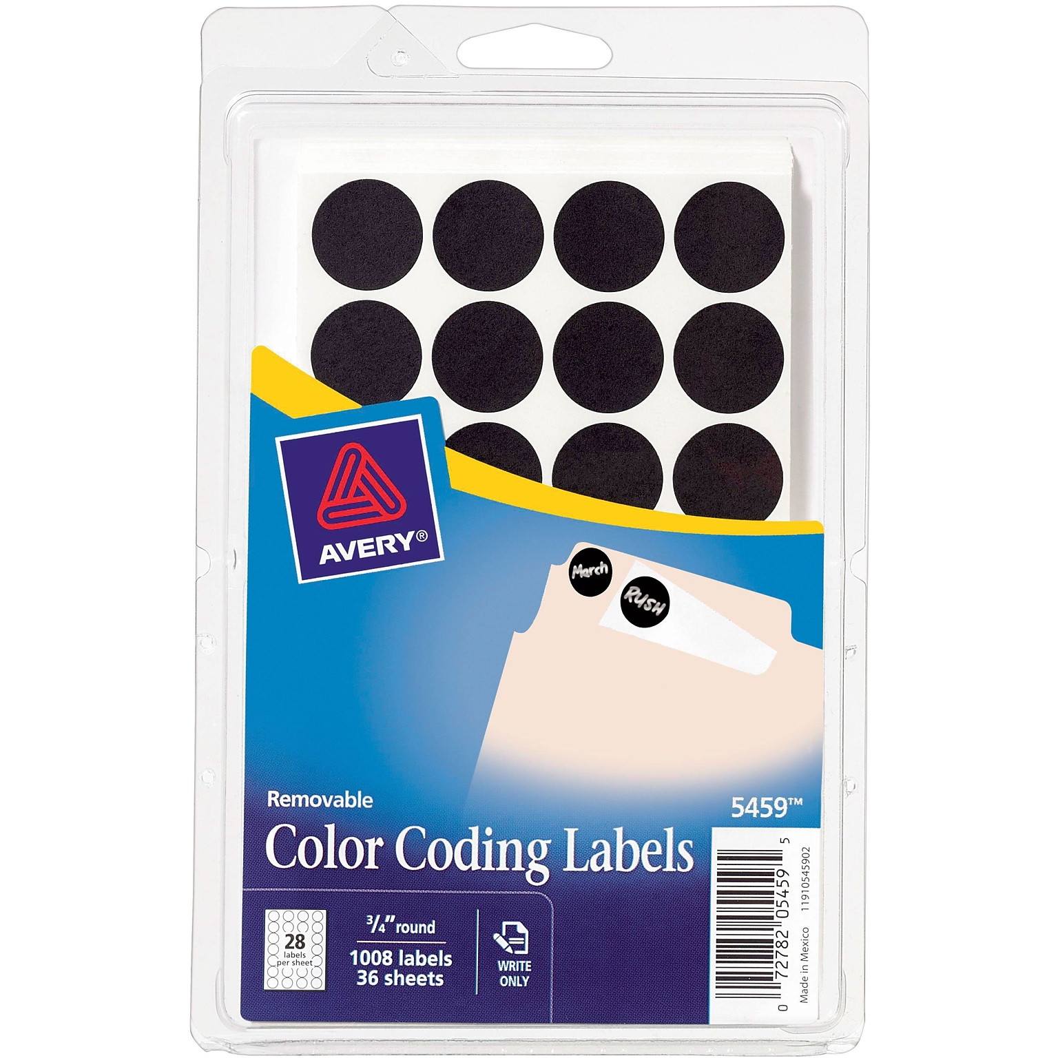 Avery Removable Self-Adhesive Color-Coding Round Labels, 28 Labels Per Sheet, Black, 3/4 Diameter, 1,000 Labels/Pk
