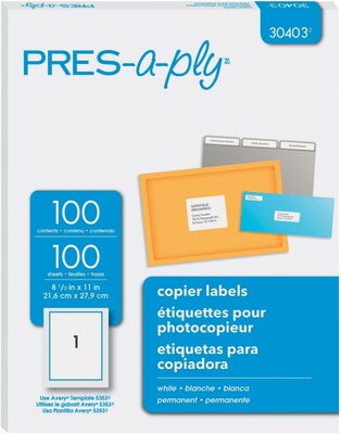 PRES-a-ply® 8.5 x 11 Copier Labels, White, 100/Pack (30403)