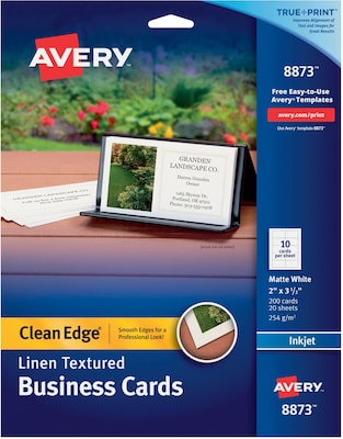 Avery Clean Edge Business Cards, 2 x 3 1/2, Linen Textured White, 200 Per Pack (8873)