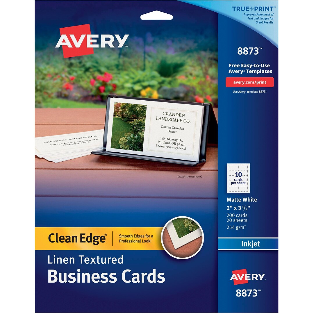 Avery® Clean Edge® Printable Linen-Textured Business Card, 2" x 3.5",  White, 200/Pack (08873) | Quill.com