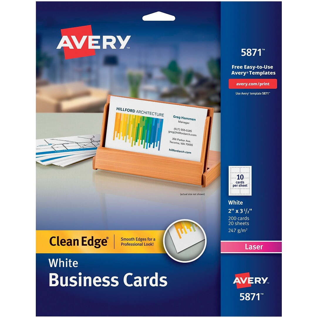 Avery® Clean Edge® Printable Laser Business Cards, 2" x 3.5", White,  200/Pack (5871) | Quill.com