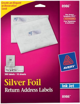 Avery Inkjet Foil Mailing Labels, Silver, 3/4 x 2-1/4, 30 Labels/Sheet, 10 Sheets/Pack, 300 Labels