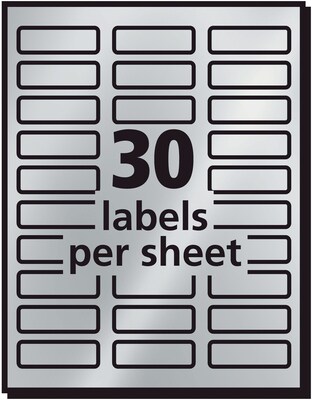 Avery Inkjet Foil Mailing Labels, Silver, 3/4" x 2-1/4", 30 Labels/Sheet, 10 Sheets/Pack, 300 Labels/Pack (8986)