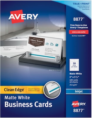 Avery Clean Edge Business Cards, 2 x 3 1/2, Matte White, 400 Per Pack (8877)