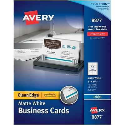 Avery® Clean Edge® Printable Business Card, 2 x 3.5, White, 400/Box (08877)