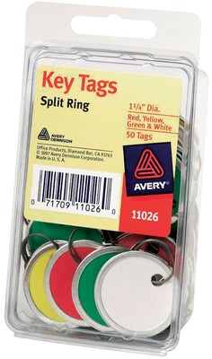 Avery® Metal Rim Tags with Metal Key Ring; Assorted, 1 1/4 Diameter