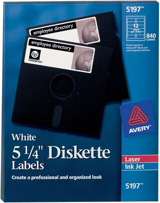 Avery Diskette & Zip Disk Laser/Inkjet Media Label, 5.25Dia., White, 12 Labels/Sheet, 70 Sheets/Pack (5197)