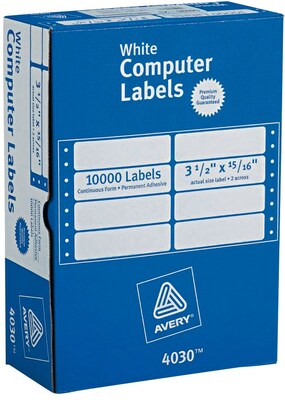 Avery Mailing Dot Matrix Address Label, 3 1/2 x 15/16, White, 10,000/Box (04030)