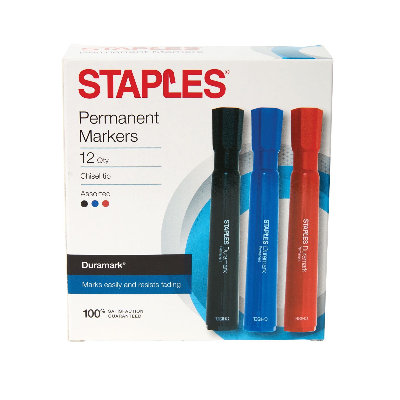 Staples® DuraMark Tank Permanent Marker, Chisel Tip, Assorted, 12/Pack (ST63559M-CC)