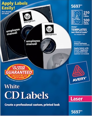 Avery Matte Laser CD/DVD Labels, White, 250/Pack (AVE5697)