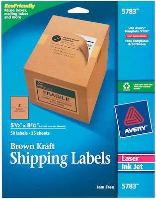 Avery Laser/Inkjet Shipping Label, 8 1/2 x 8 1/2, Brown, 2 Labels/Sheet, 25 Sheets/Pack (5783)