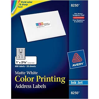 1 x 2-5/8 Rectangle Labels Matte White Paper with SureFeed - Avery