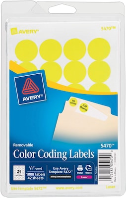 Avery® 5470 Round 3/4 Diameter Print & Write Color Coding Labels, Yellow Neon