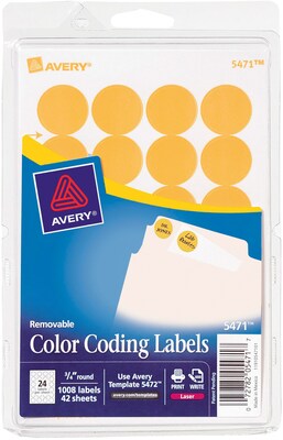 Avery® 5471 Round 3/4 Diameter Print & Write Color Coding Labels, Orange Neon