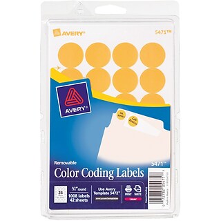Avery® 5471 Round 3/4 Diameter Print & Write Color Coding Labels, Orange Neon