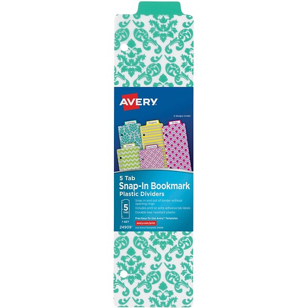 Avery Snap-In File Folder Divider, Assorted Colors, 5 Dividers per Set (24909)