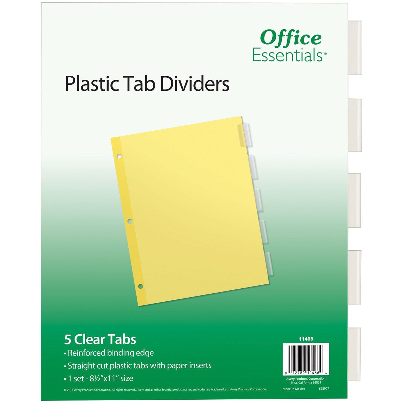 Office Essentials Insertable Paper Dividers, 5 Tabs, Clear (11466)