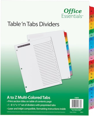 Avery Office Essentials Table n Tabs A - Z Tab Paper Dividers, 26 Tabs, Multicolor (11677)