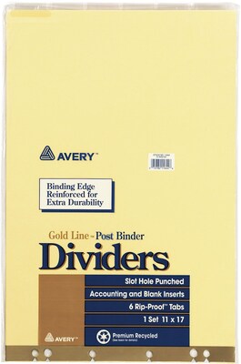 Avery Gold Line Post Binder Insertable Paper Divider, 6-Tab, Buff, Set (11644)