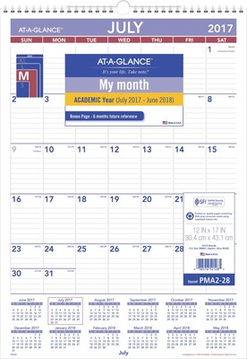 2017-2018 AT-A-GLANCE® Academic Monthly Wall Calendar, 12 Months, 12 x 17 (PMA2-28-18)