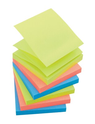 Staples® Stickies™ Pop-Up Notes, Assorted Bright Colors, 3" x 3", 6/Pk, 24 Packs/Ct (S33BRP6C)