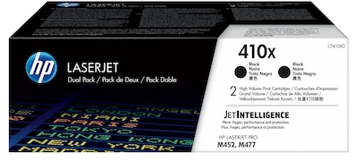 HP 410X Black High Yield Toner Cartridge, 2/Pack (CF410XD)