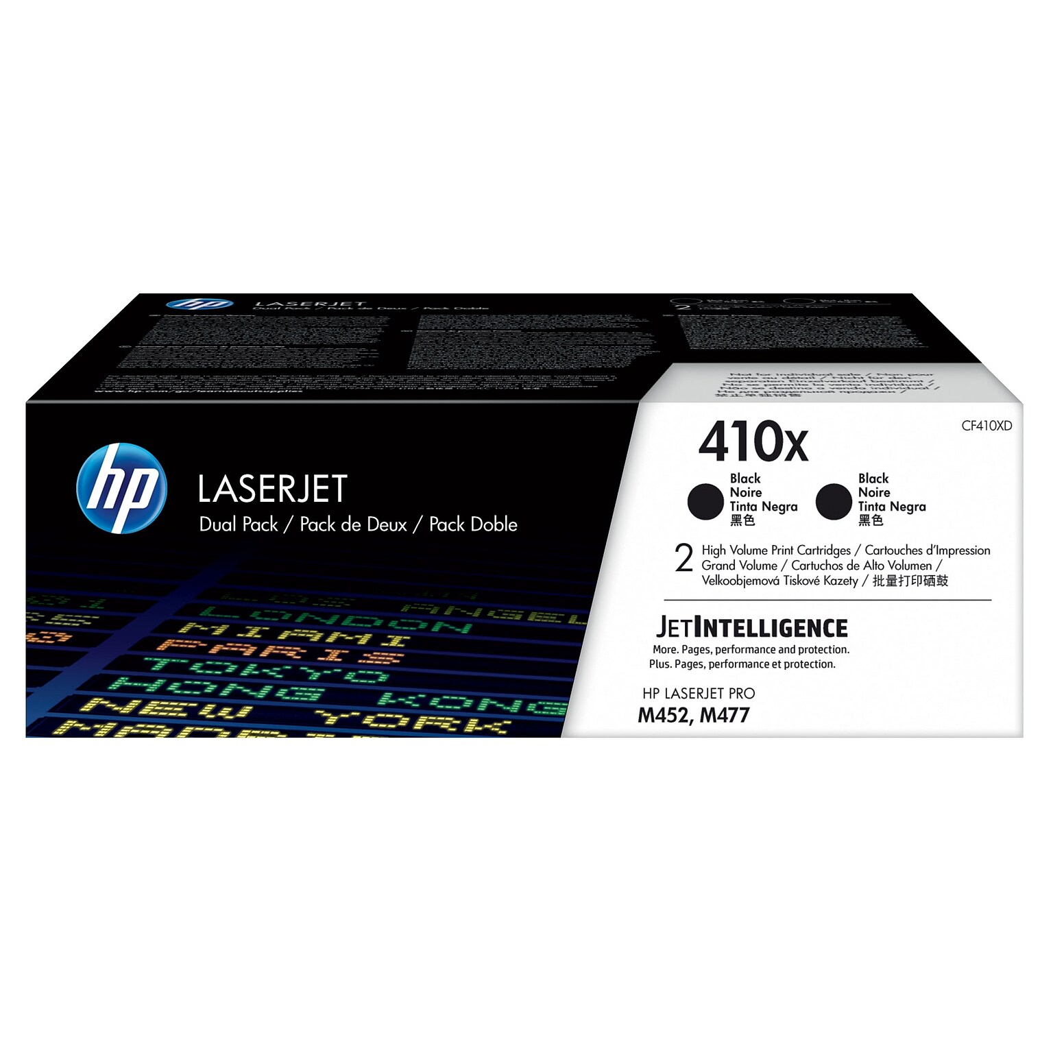 HP 410X Black High Yield Toner Cartridge, 2/Pack (CF410XD)