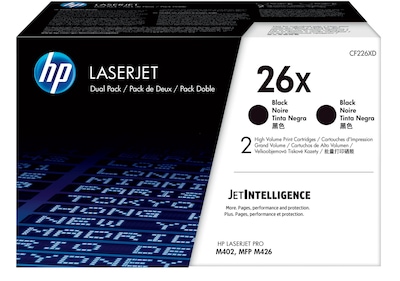 HP 26X Black High Yield Toner Cartridge, 2/Pack (CF226XD), print up to 9000 pages