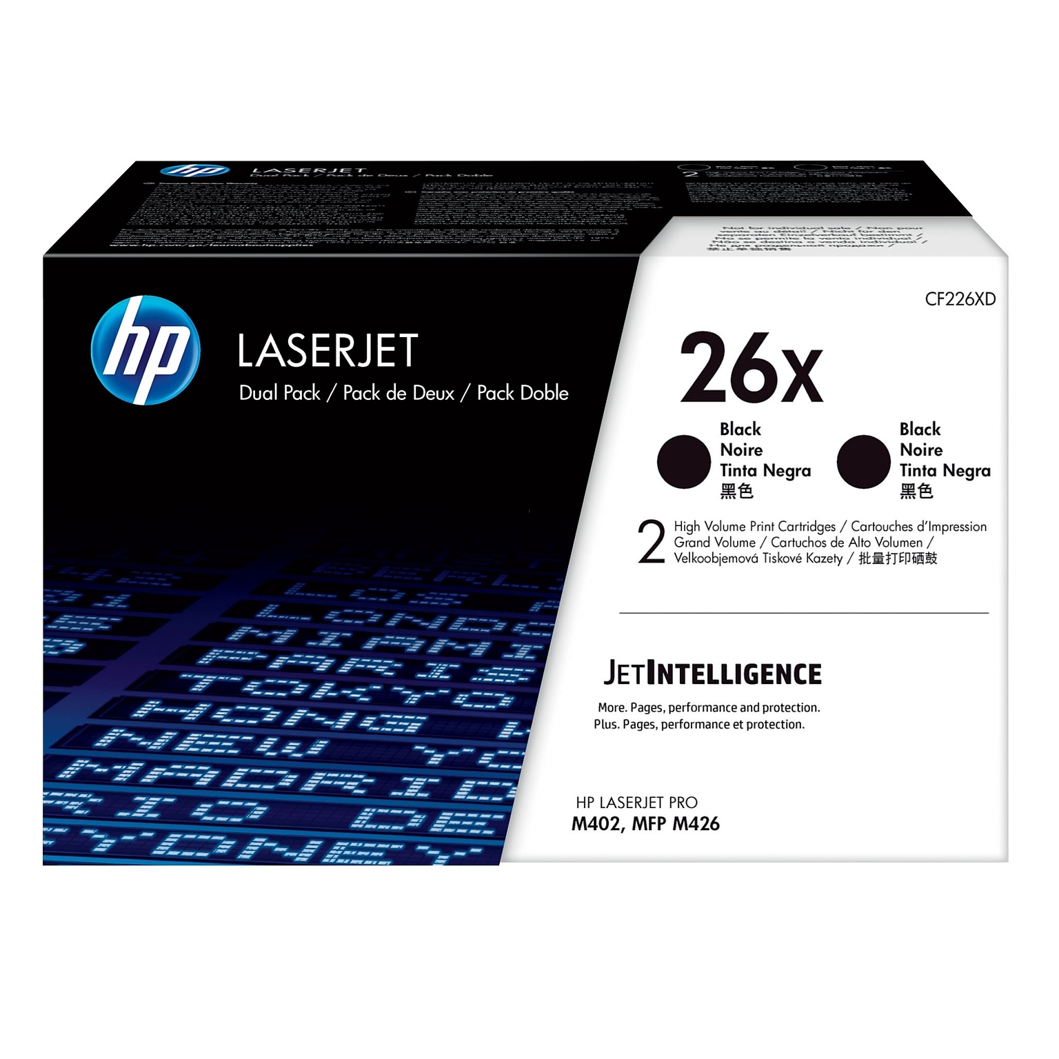 HP 26X Black High Yield Toner Cartridge, 2/Pack (CF226XD), print up to 9000 pages